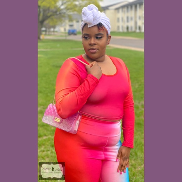 Women’s Crop Top Pant Set 4X Multi Color Rainbow Spring Summer - Picture 2 of 2